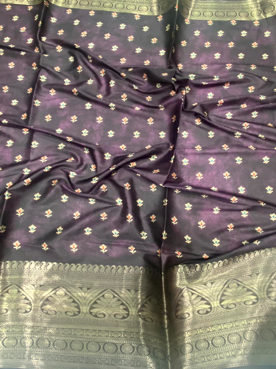 Lavender Floral Animal Batik Soft Silk Saree