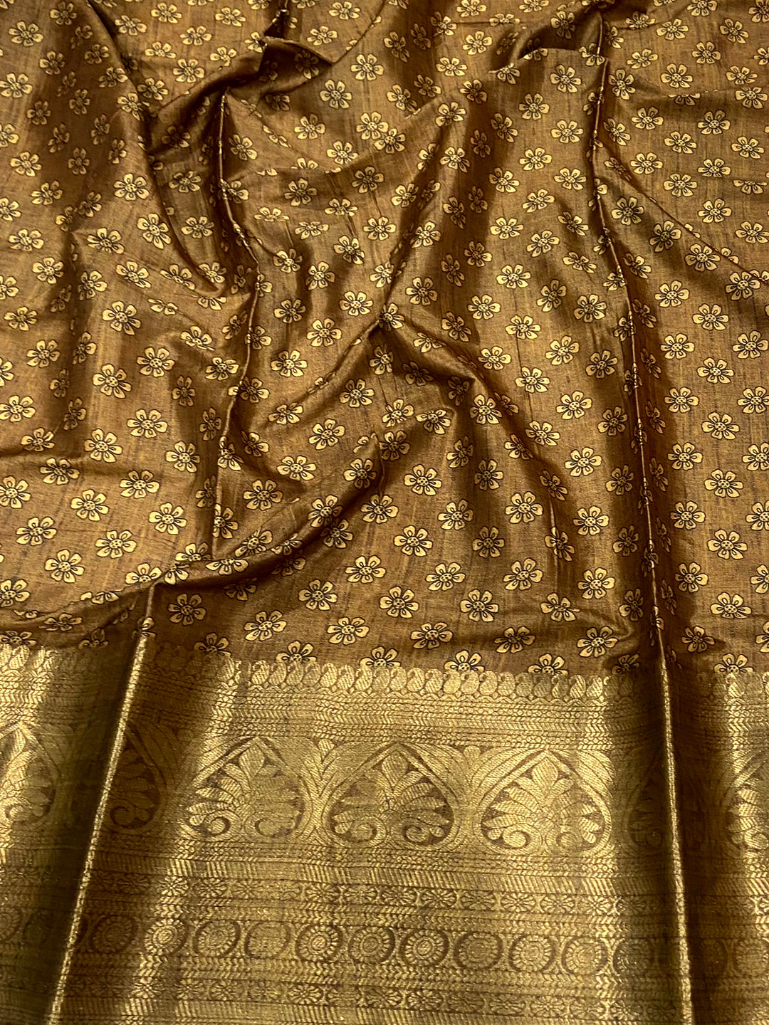 Peach Floral Kalamkari Print Saree
