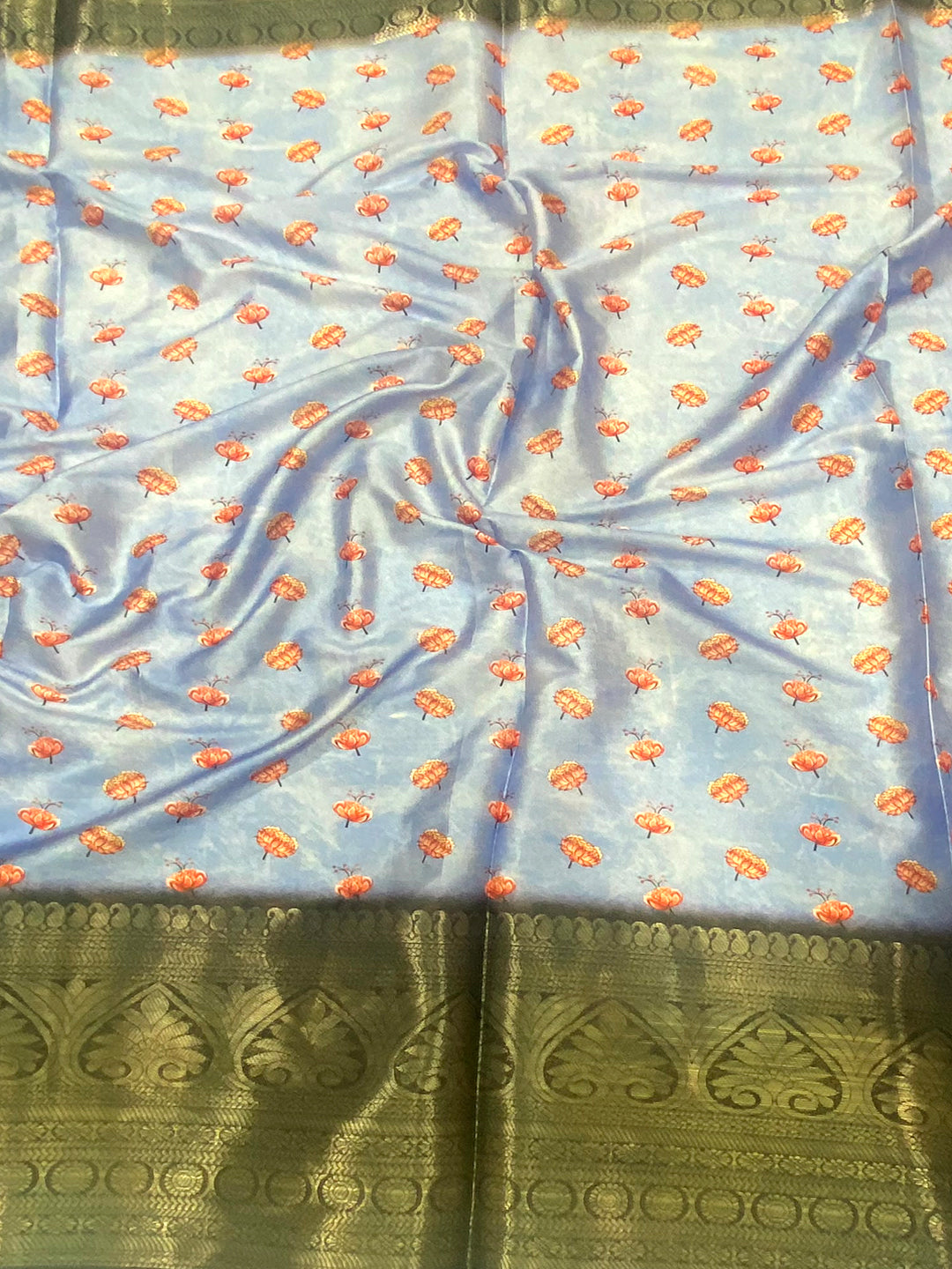 Serene Blue Soft Silk Floral Ombre Print Saree