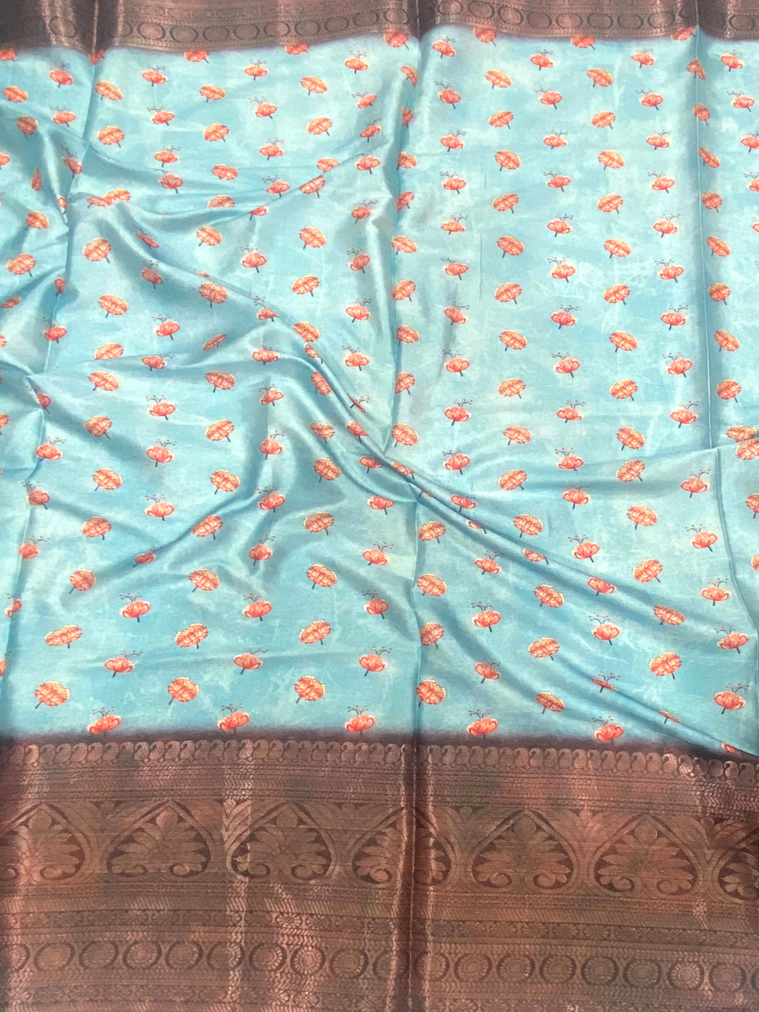 Light Blue Soft Silk Floral Ombre Print Saree