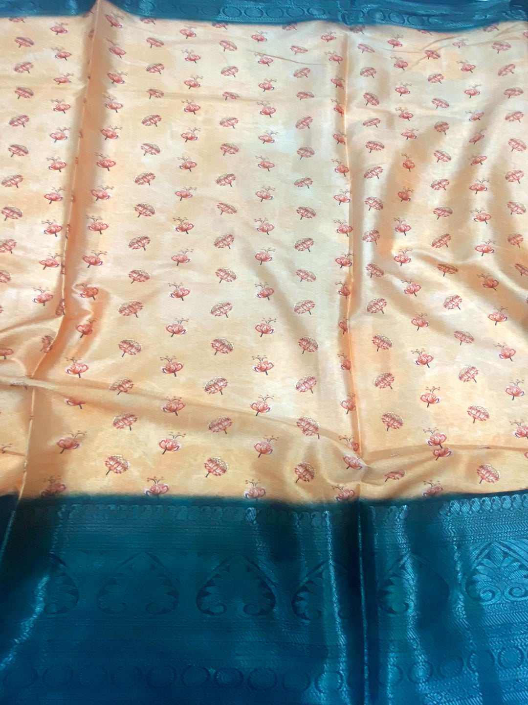 Orange Soft Silk Floral Ombre Print Saree