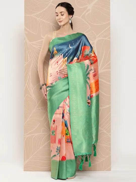 Banarasi Soft Silk Print Party Wear Saree