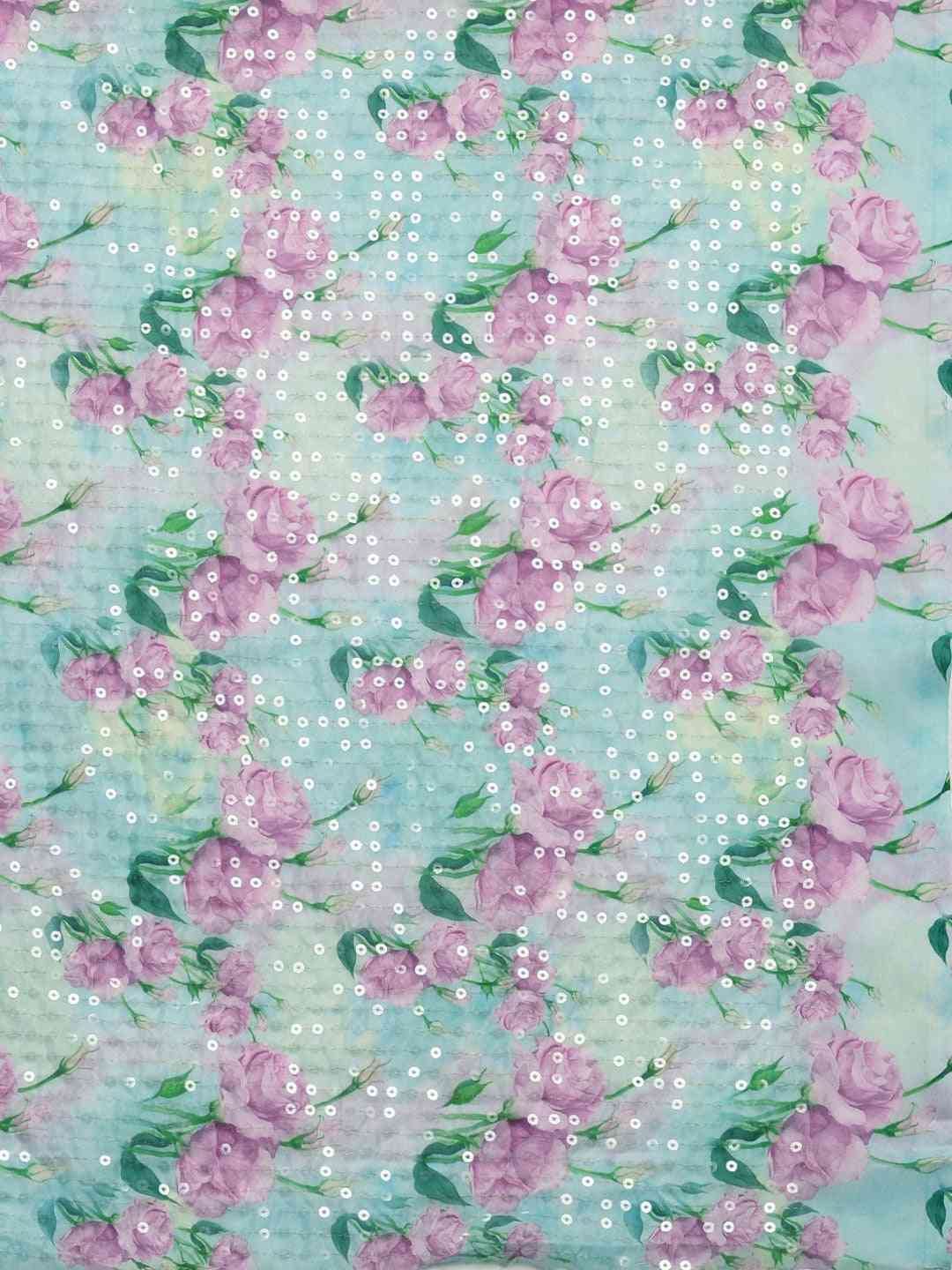 Beautiful Pure Silk Floral Print Saree with Sequinned Work
