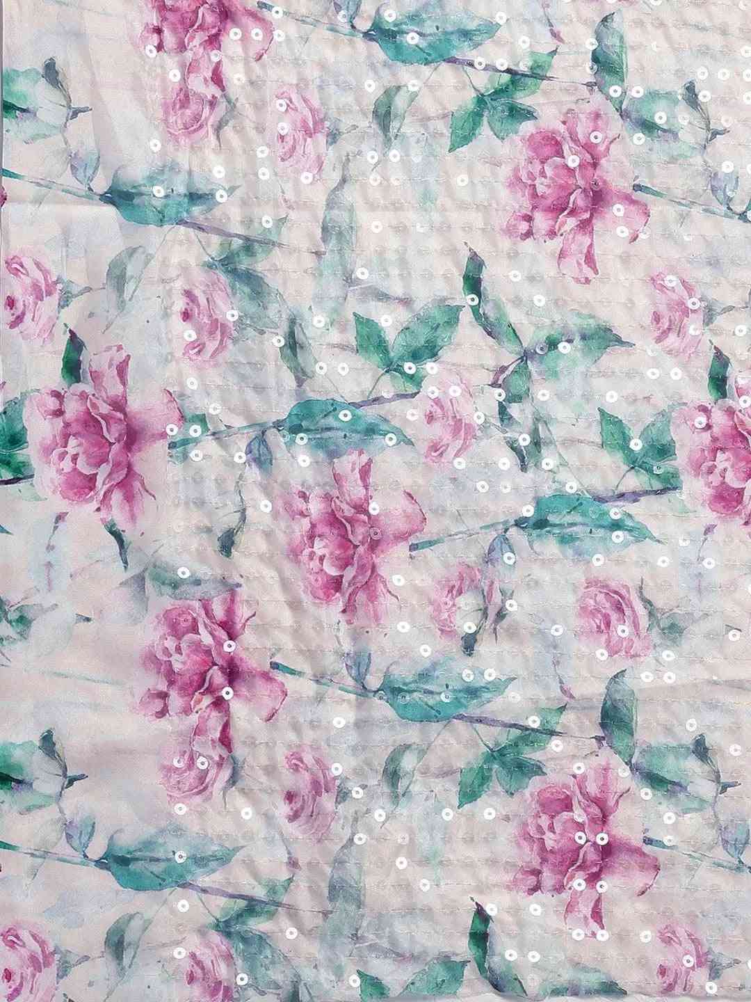 Stylish Pure Silk Floral Print Saree with Sequinned Work