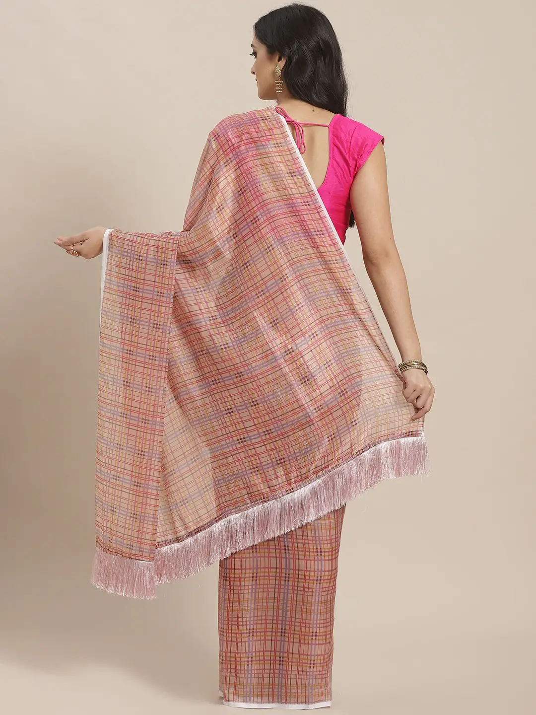 Latest Celebrity Checked Silk Saree With Resham Tassel