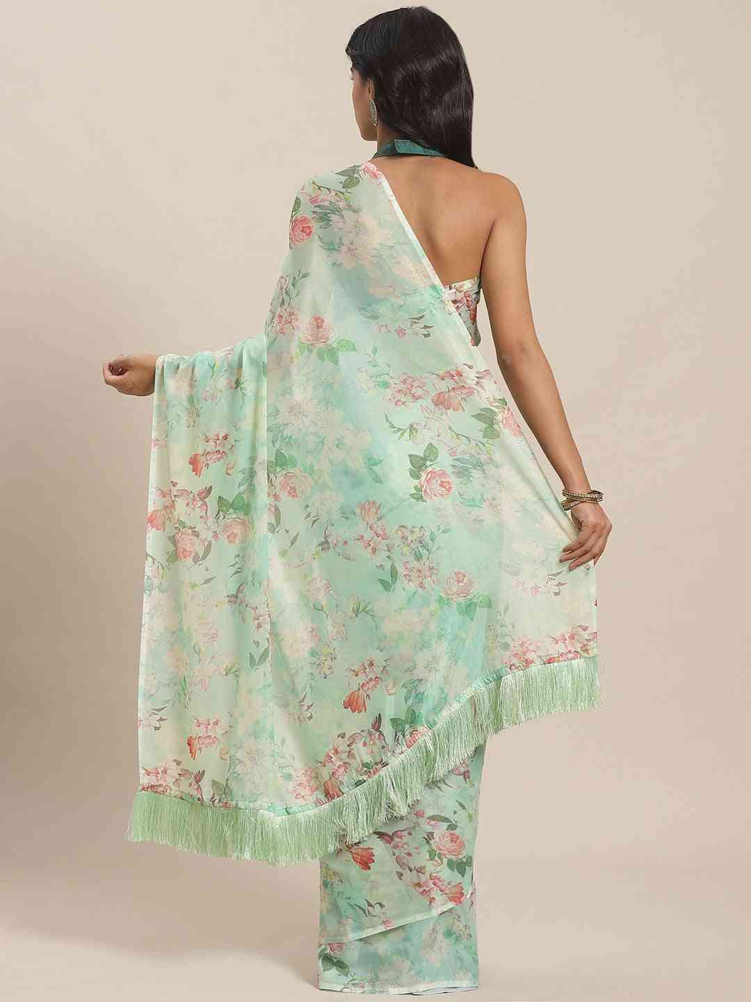 Buy Celebrity Floral Printed Silk Saree With Resham Tassel