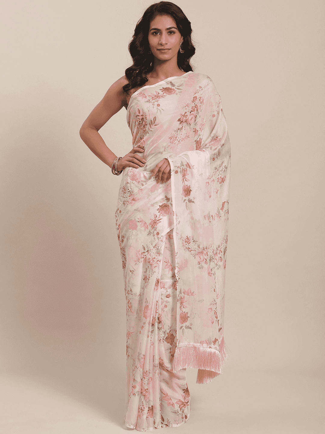 Shop Celebrity Floral Silk Saree with Resham Tassel