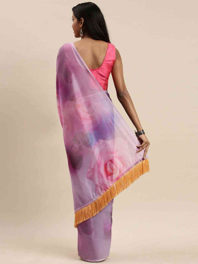 Multi Colour Floral Printed Tebi Silk Saree With Resham Tassel