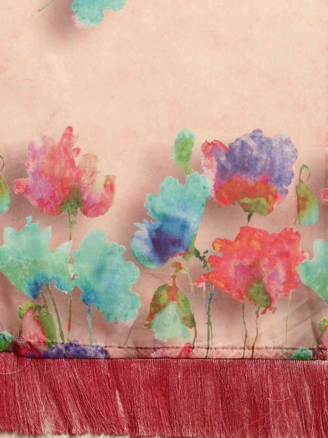 Celebrity Floral Printed Silk Saree with Resham Tassel