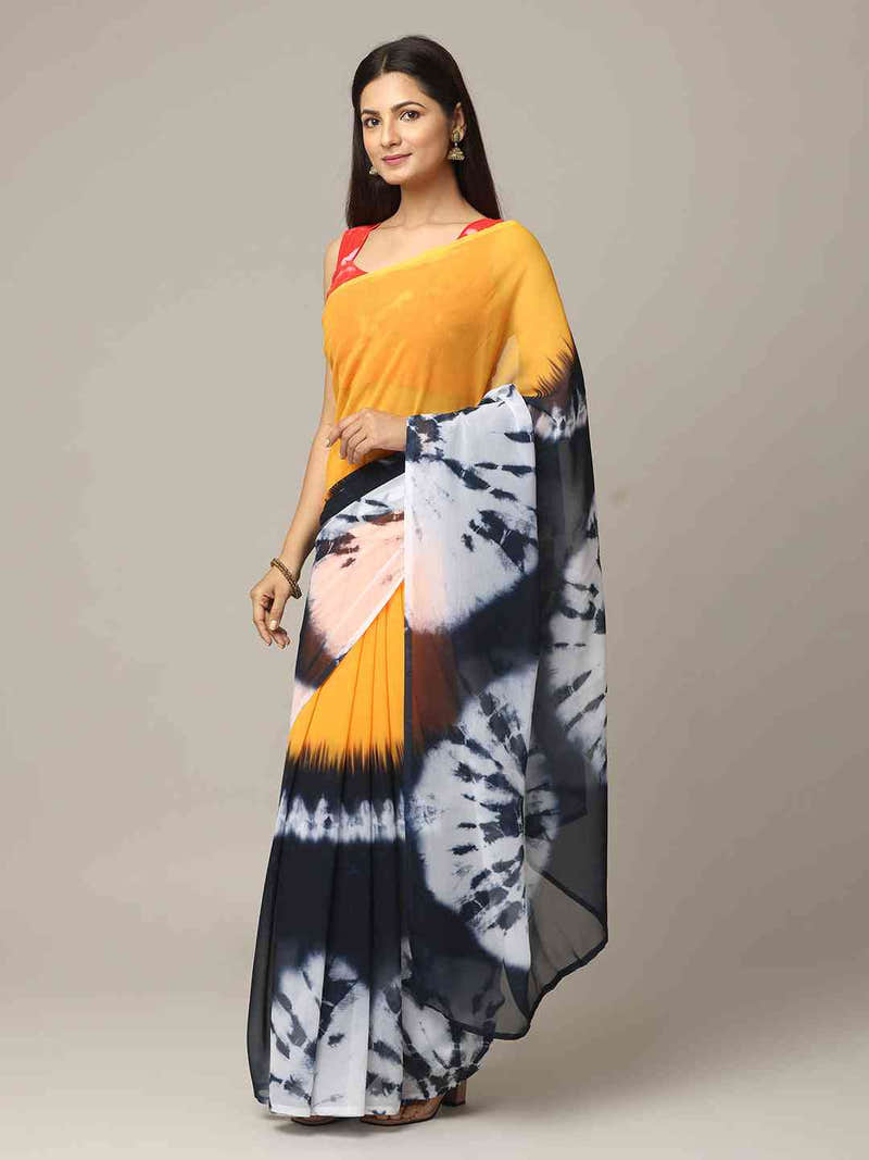 Ombre Soft Georgette Tie-dye Work Party Wear Saree