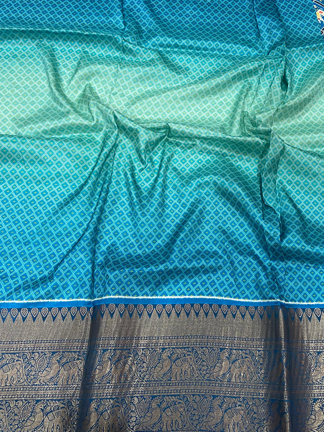 Ombre Sky Blue Soft Silk Patola Print Saree