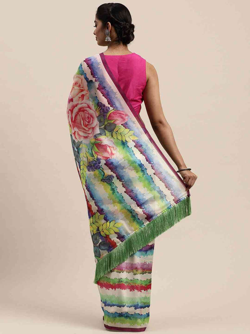 Soft Silk Resham Tassel And Striped Work Saree