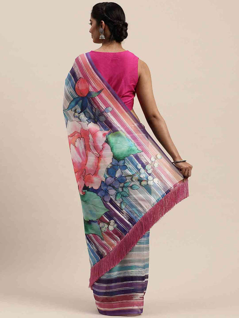 Vastranand Pure Silk Resham Tassel Saree With Striped Work