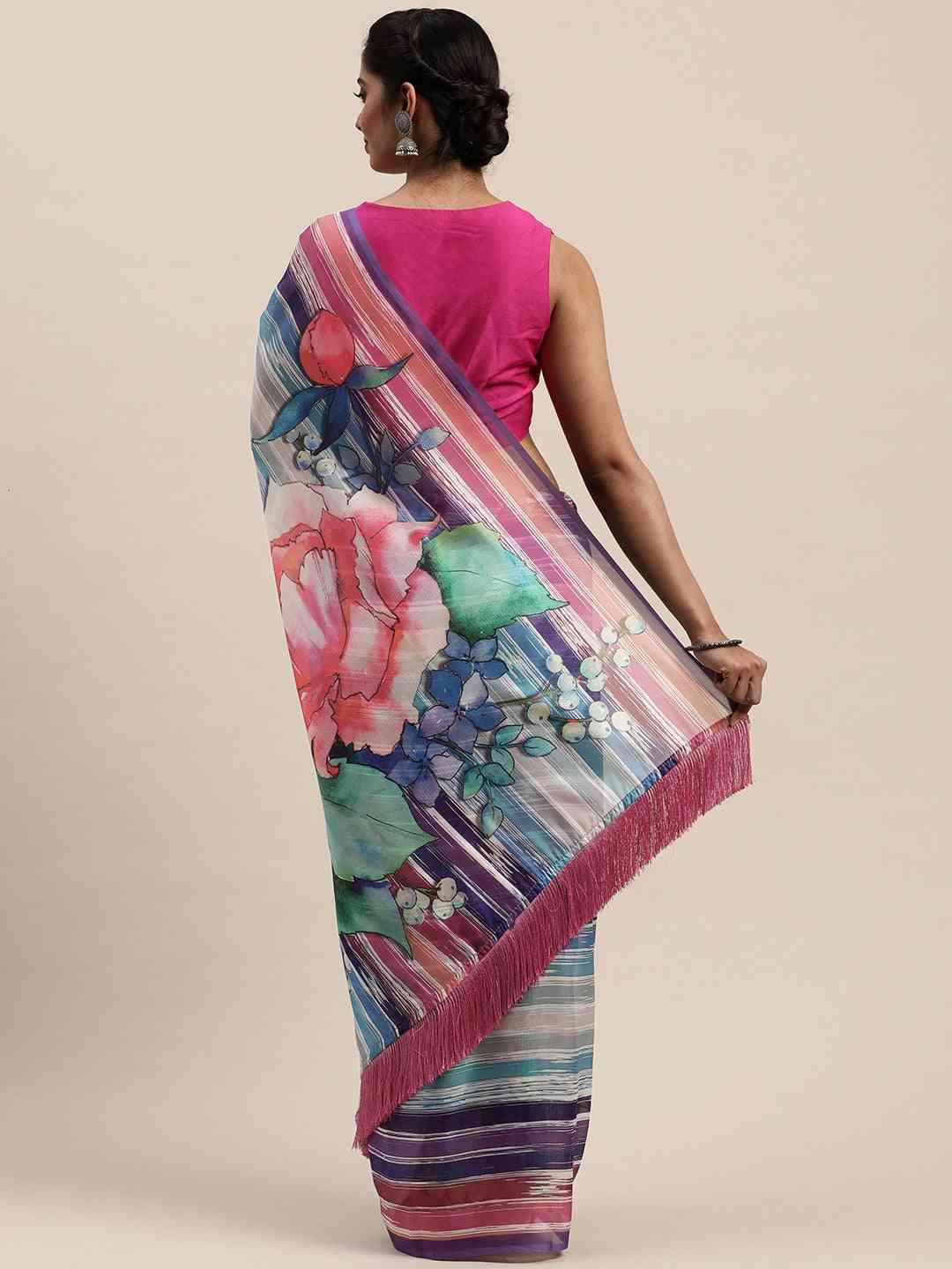 Vastranand Pure Silk Resham Tassel Saree With Striped Work