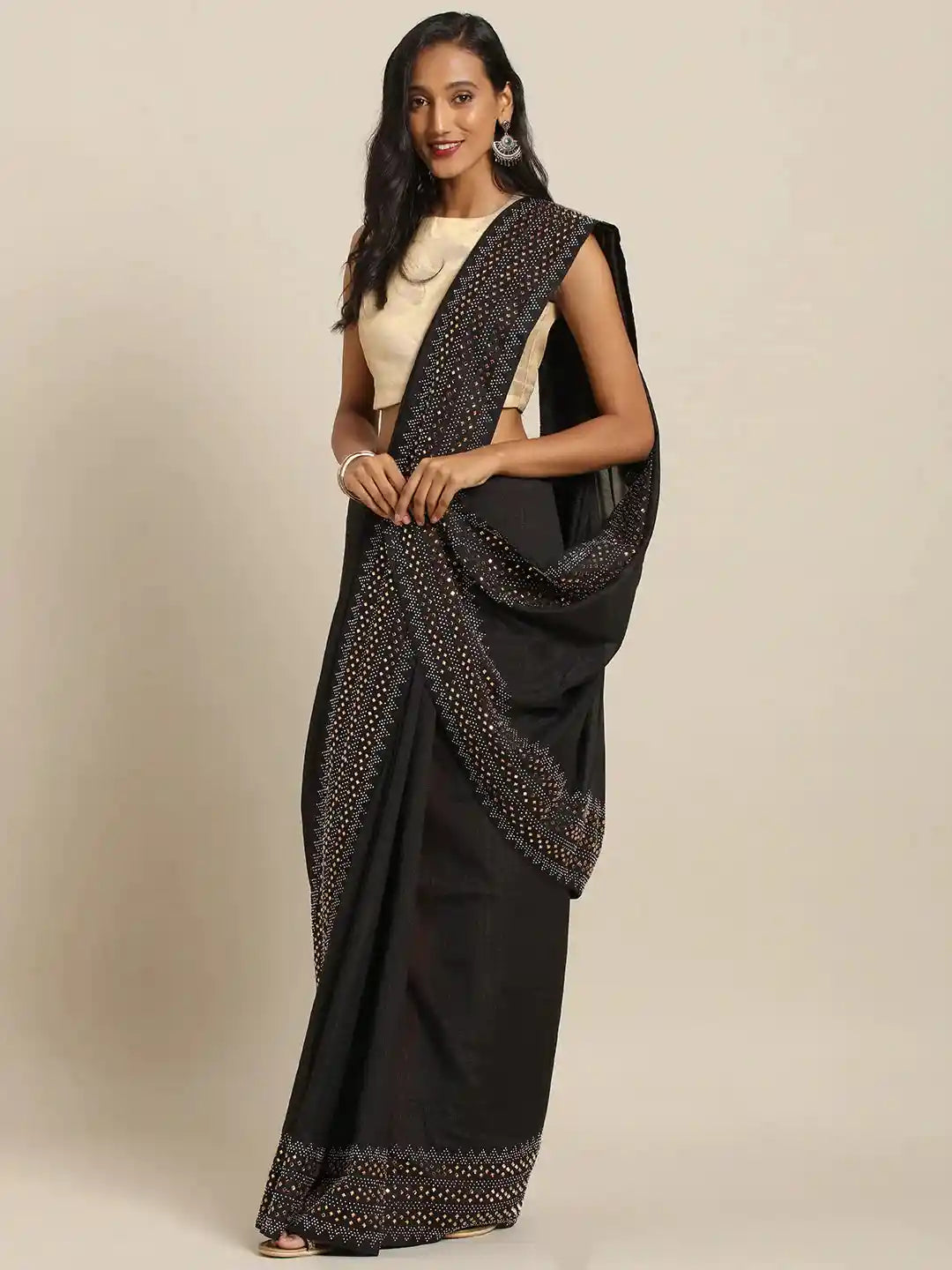Buy Stylish Embellished Broder And Stones Work Silk Saree