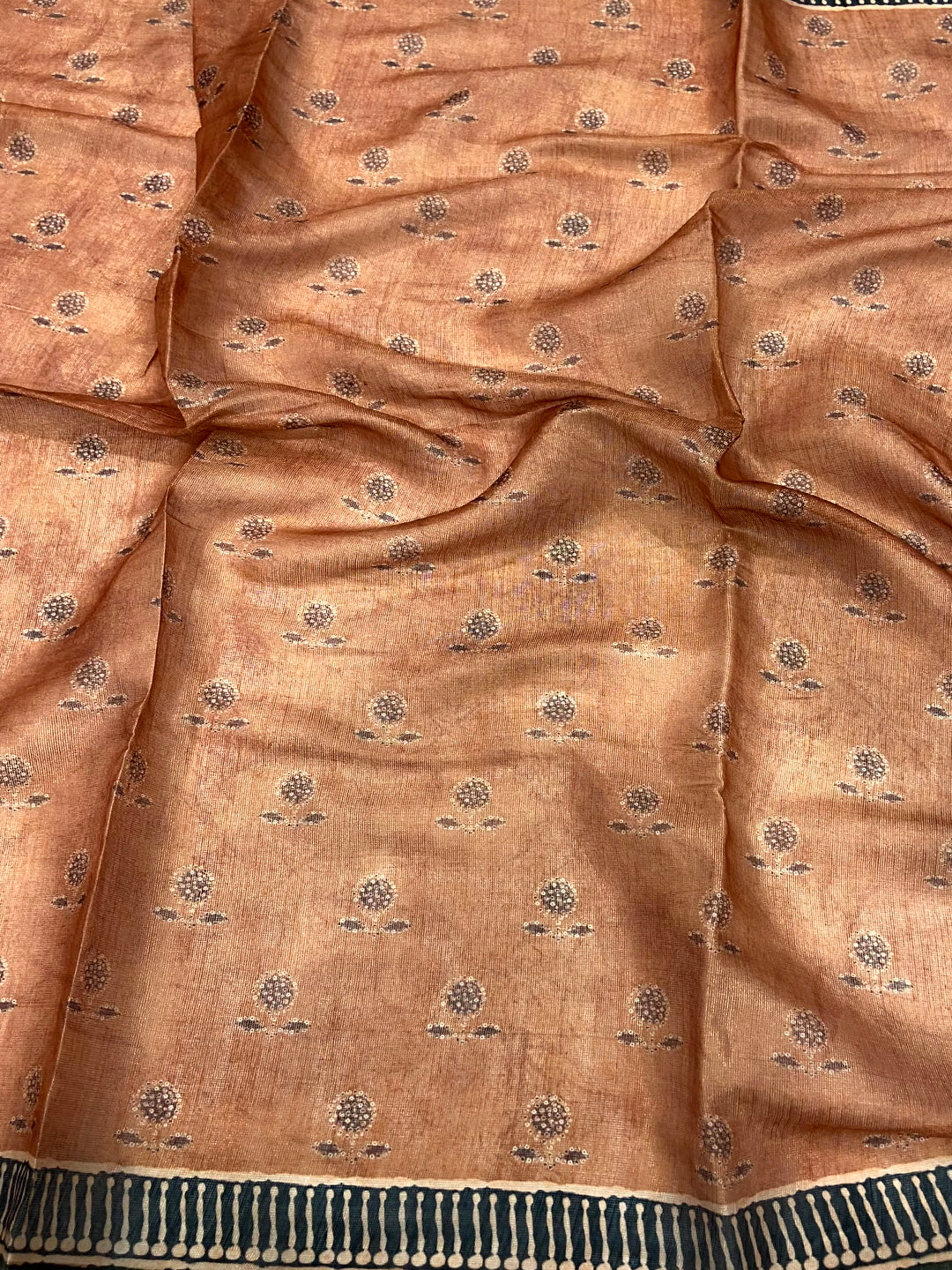 Light Brown Floral Chanderi Saree