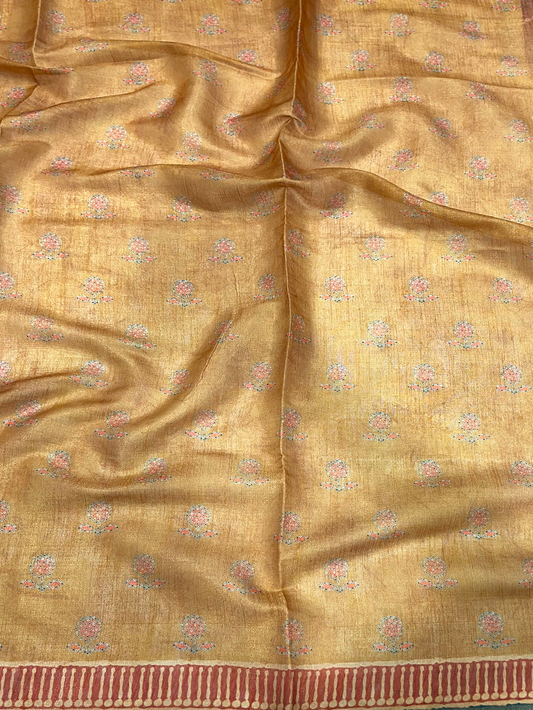 Orange Floral Chanderi Saree