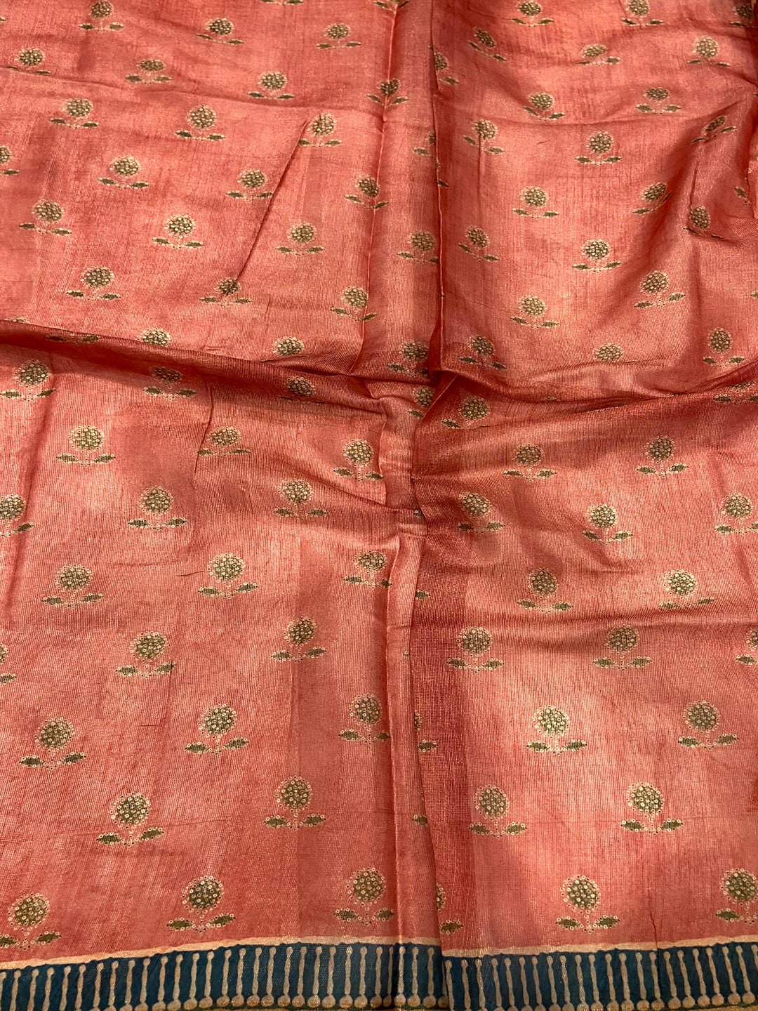 Rose Red Floral Chanderi Saree