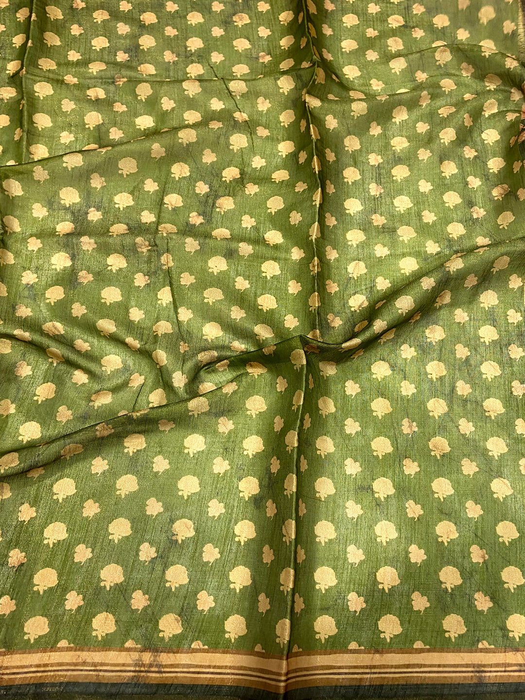 Olive Green Floral Stripes Tissue Saree
