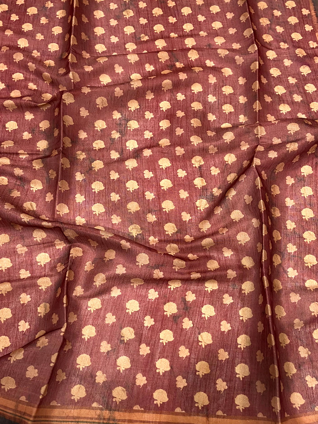 Rust Red Floral Stripes Tissue Saree