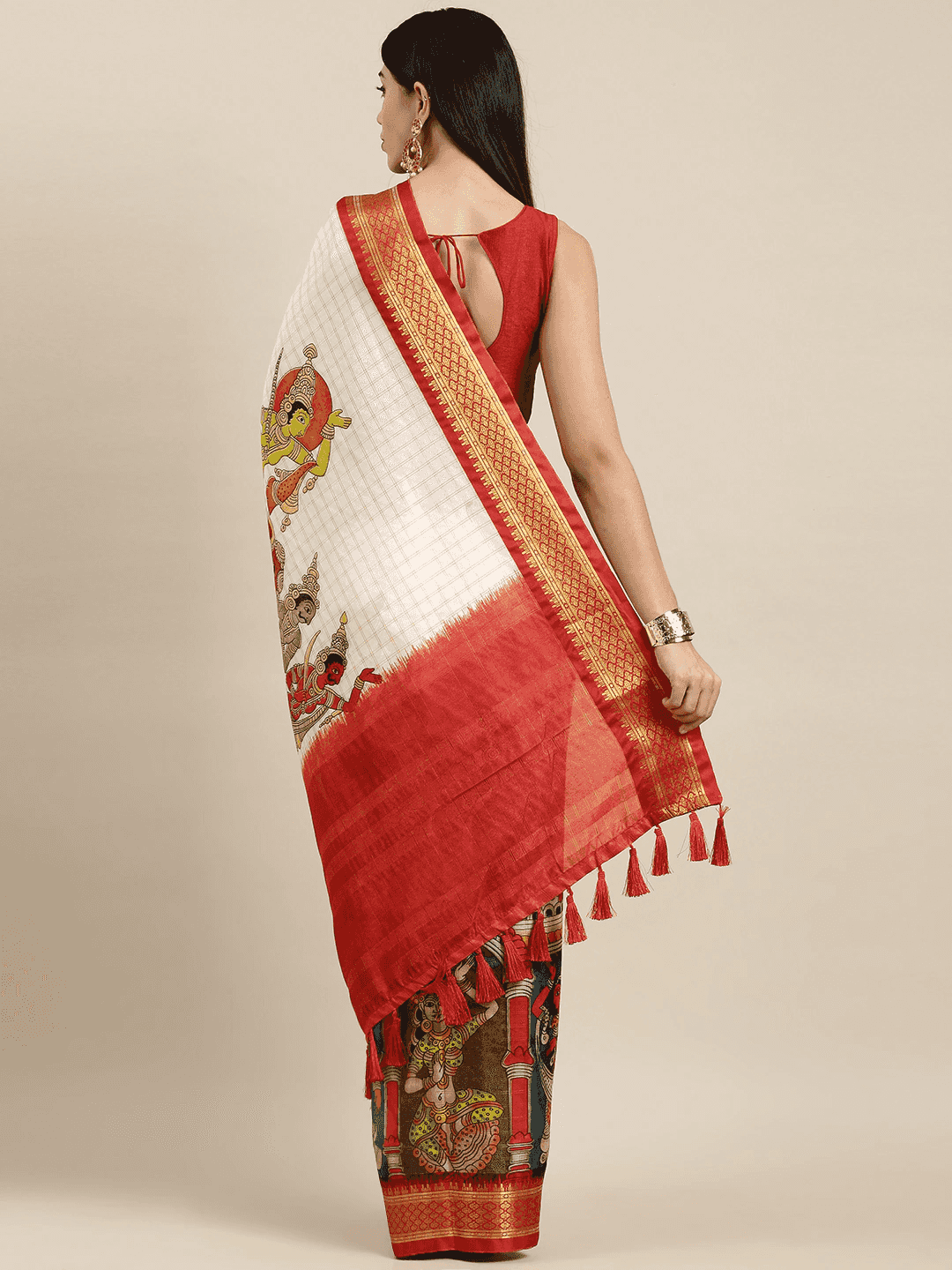 Red Uppada Silk Kalamkari Digital Print Saree