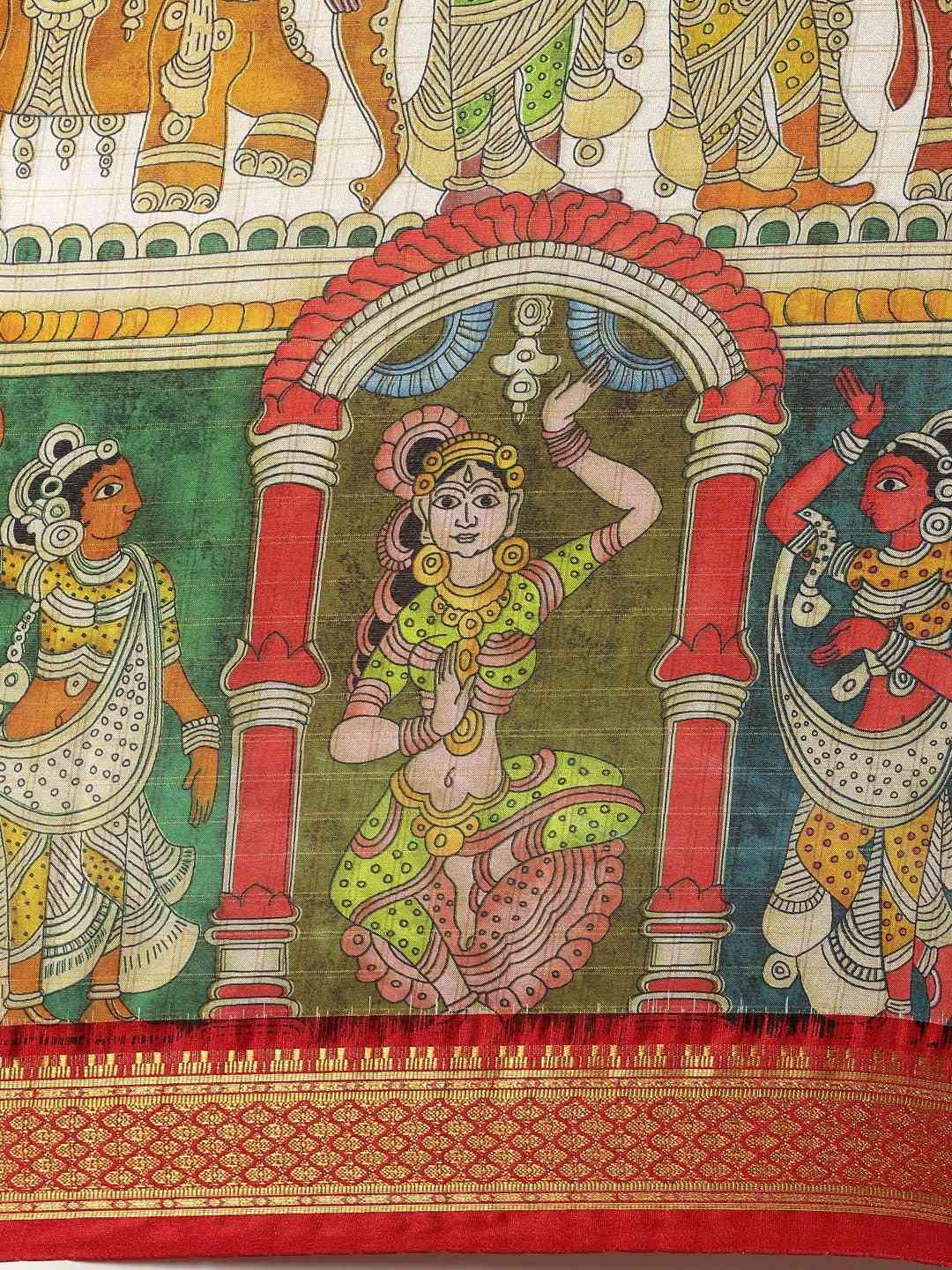 Red Uppada Silk Kalamkari Digital Print Saree