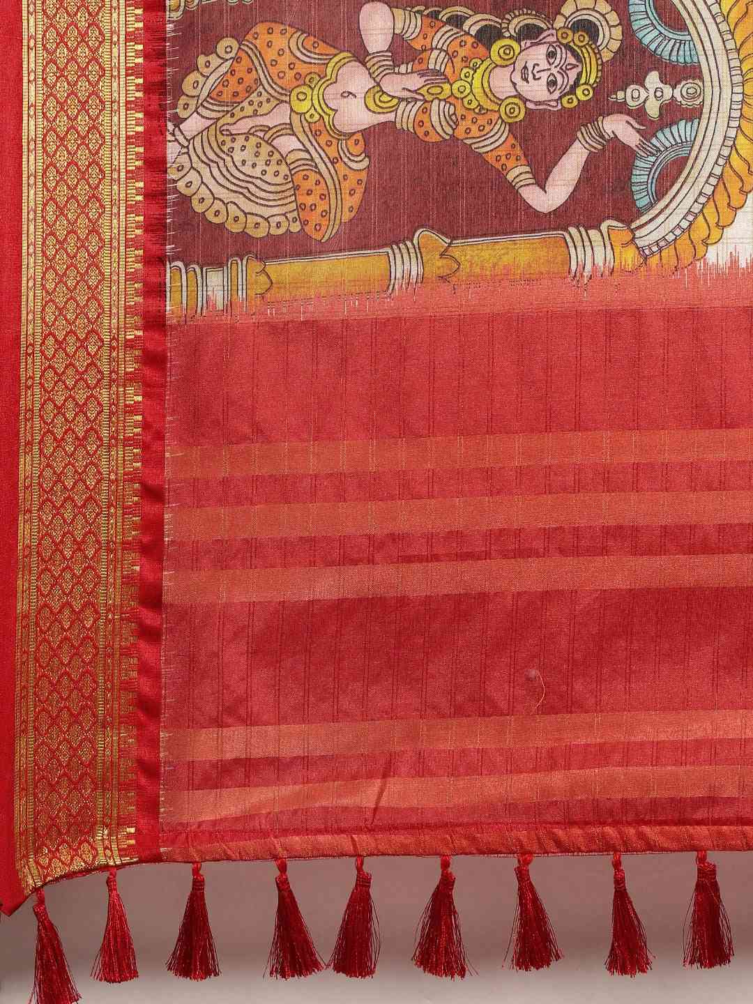 Red Uppada Silk Kalamkari Digital Print Saree