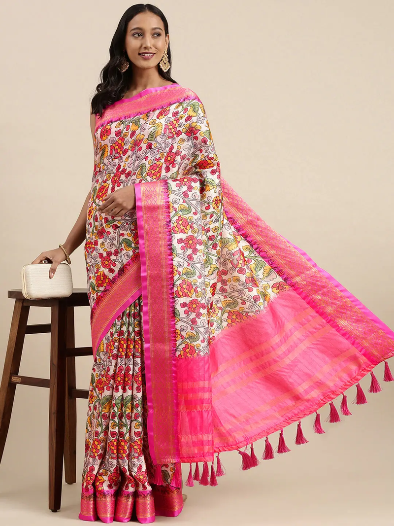 Attractive Kalamkari Digital Print Uppada Silk Saree