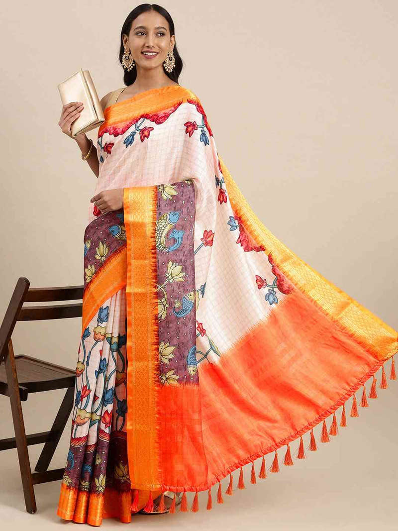 Yellow Attractive Kalamkari Digital Print Uppada Silk Saree