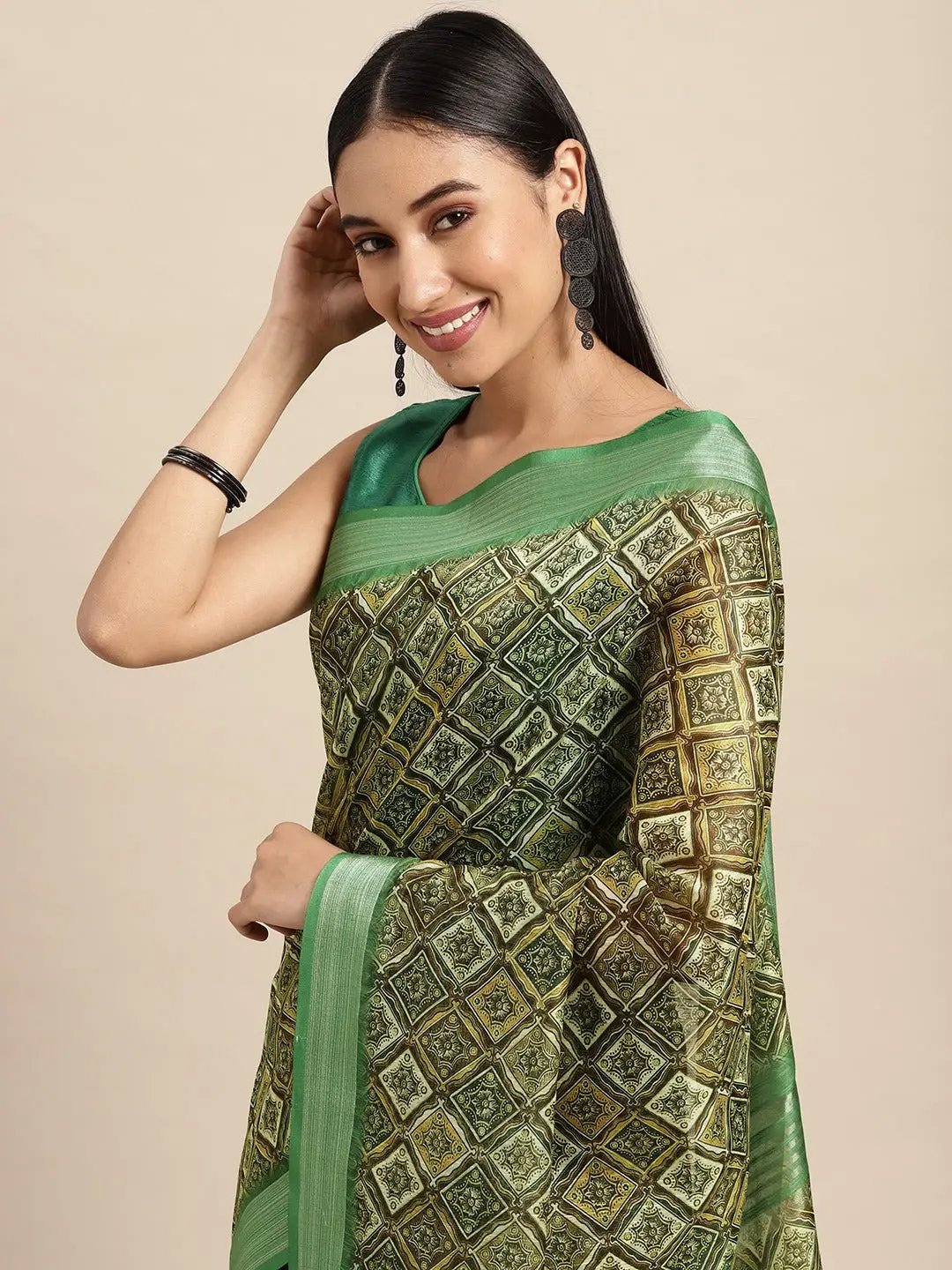 Soft Linen Digital Print Festive Wear Saree