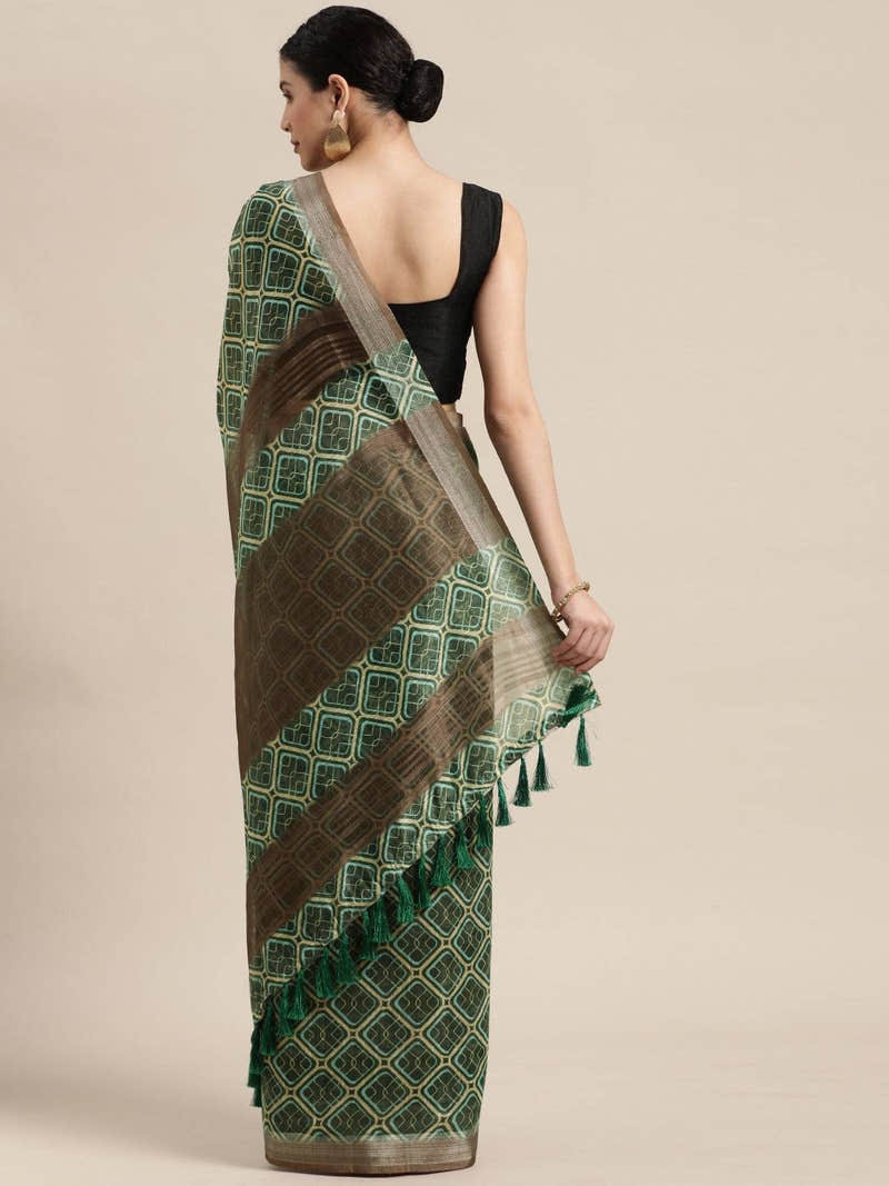 Exclusive Green Colour Soft Linen Digital Print Festive Wear Saree