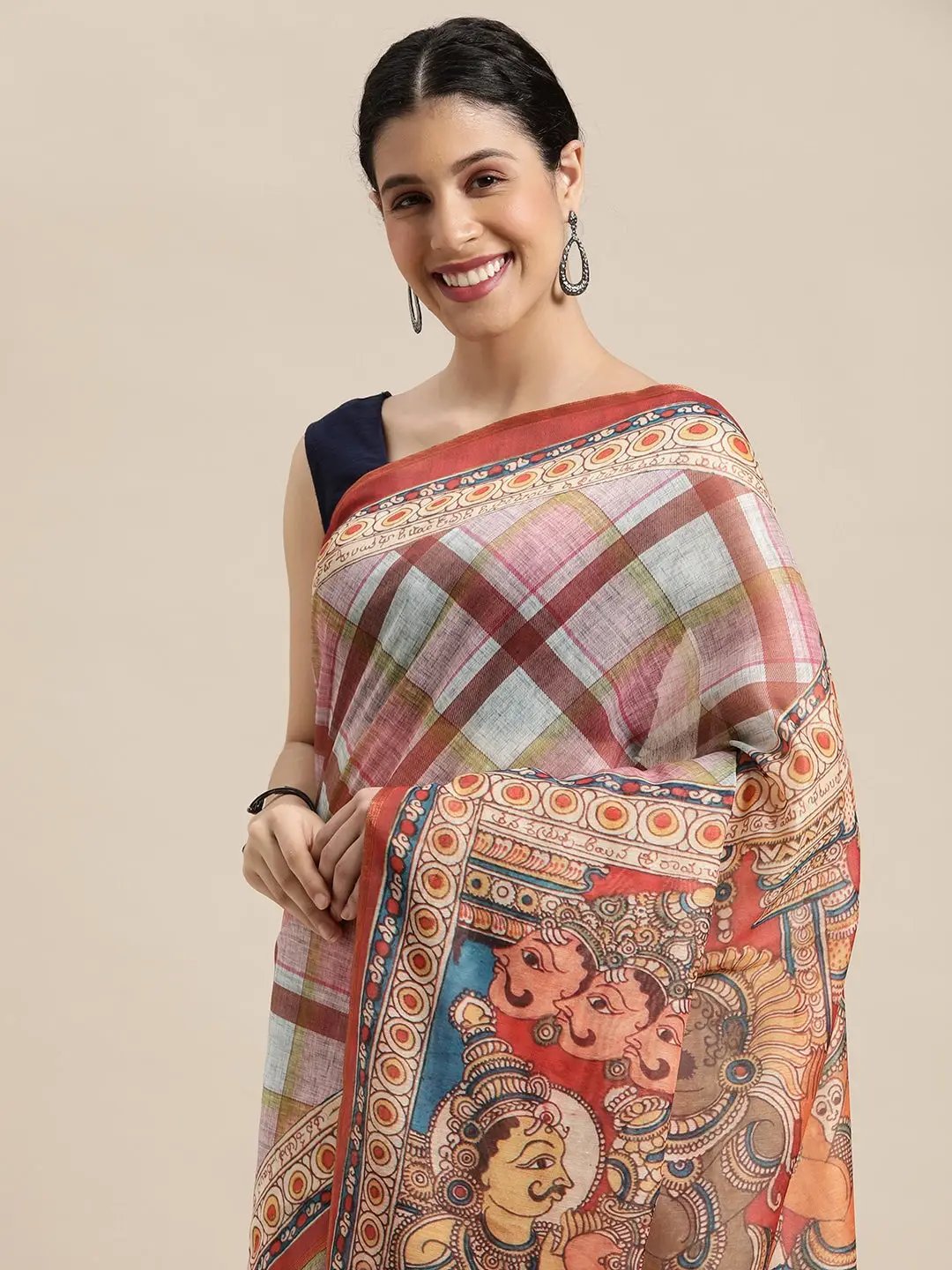 Soft Linen Kalamkari Digital Print Party Wear Saree