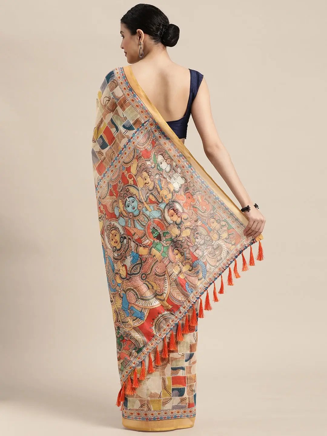 Soft Linen Kalamkari Digital Print Party Wear Saree