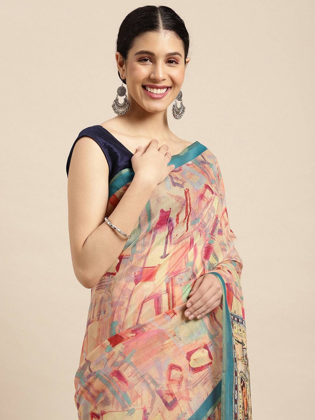 Soft Linen Kalamkari Digital Print Party Wear Saree