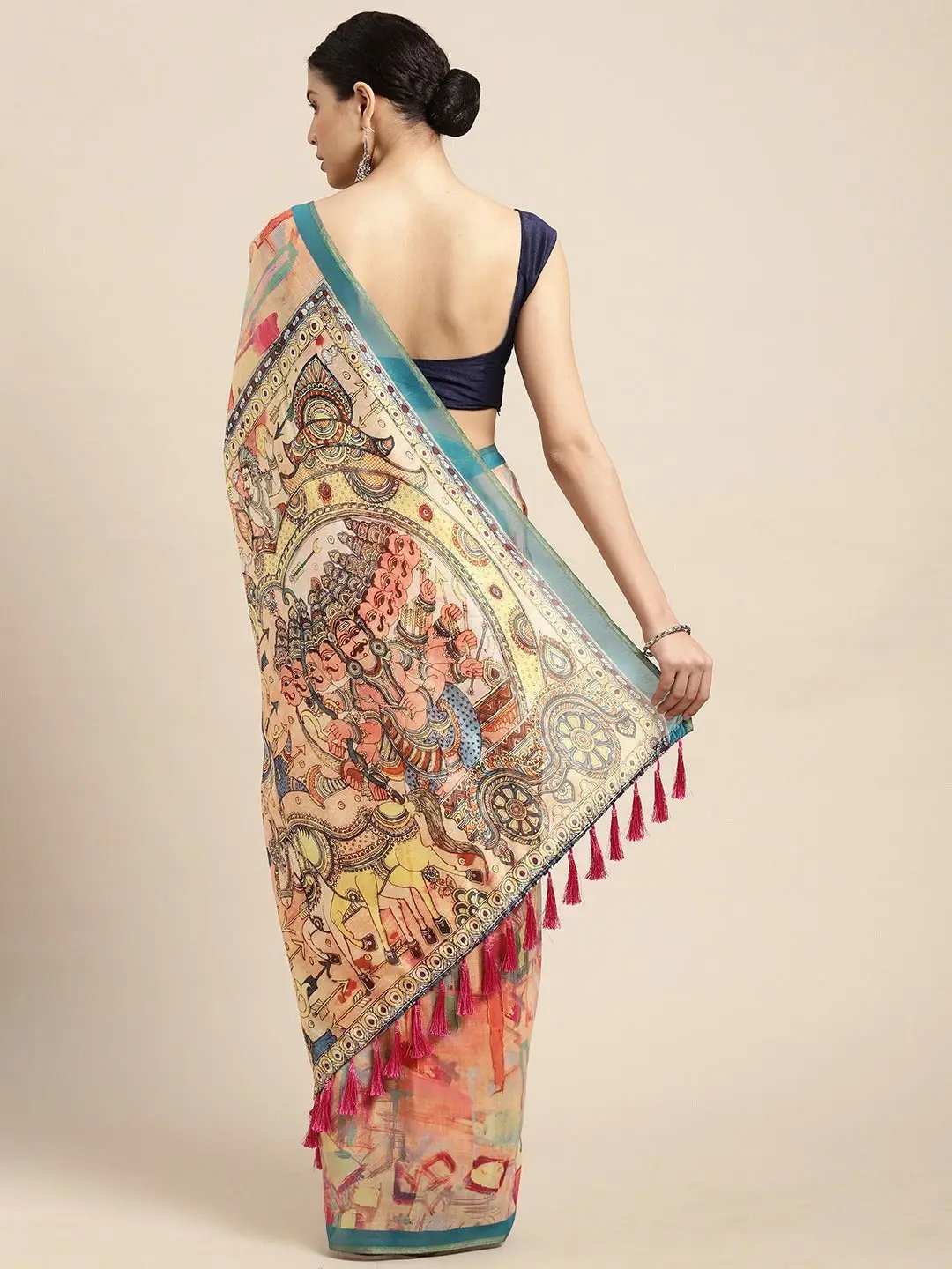 Soft Linen Kalamkari Digital Print Party Wear Saree