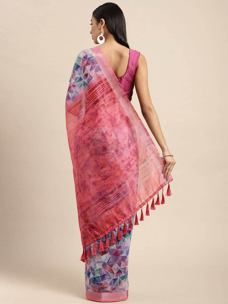 Beautiful Light Purple Colour Digital Print Soft Linen Saree