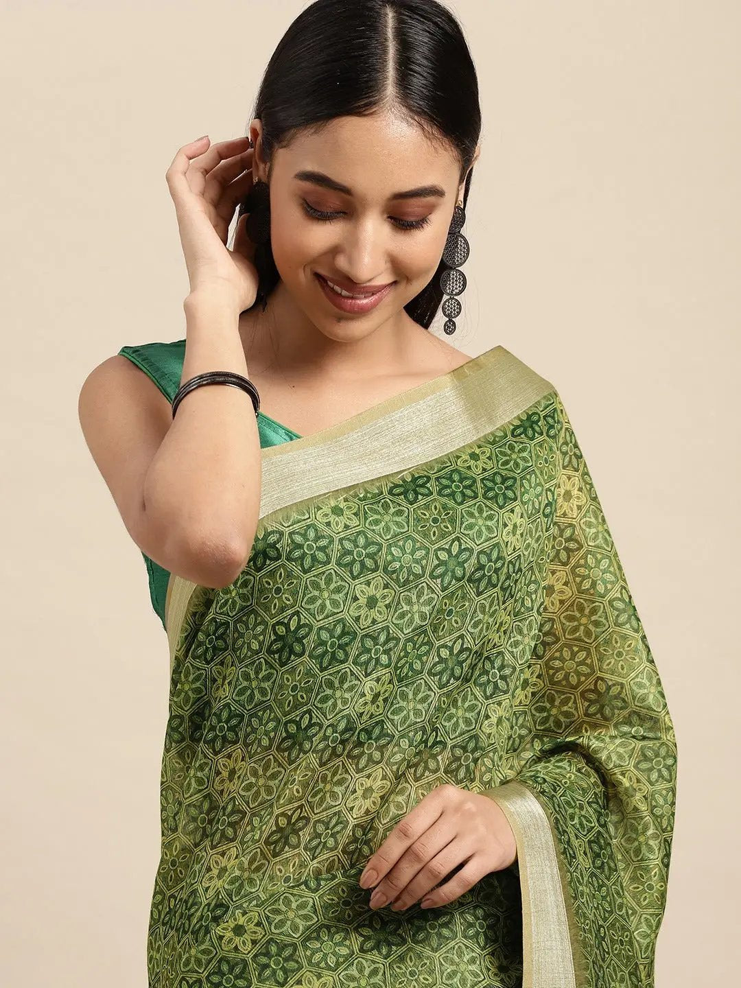 Digital Block Print Desine Soft Linen Saree