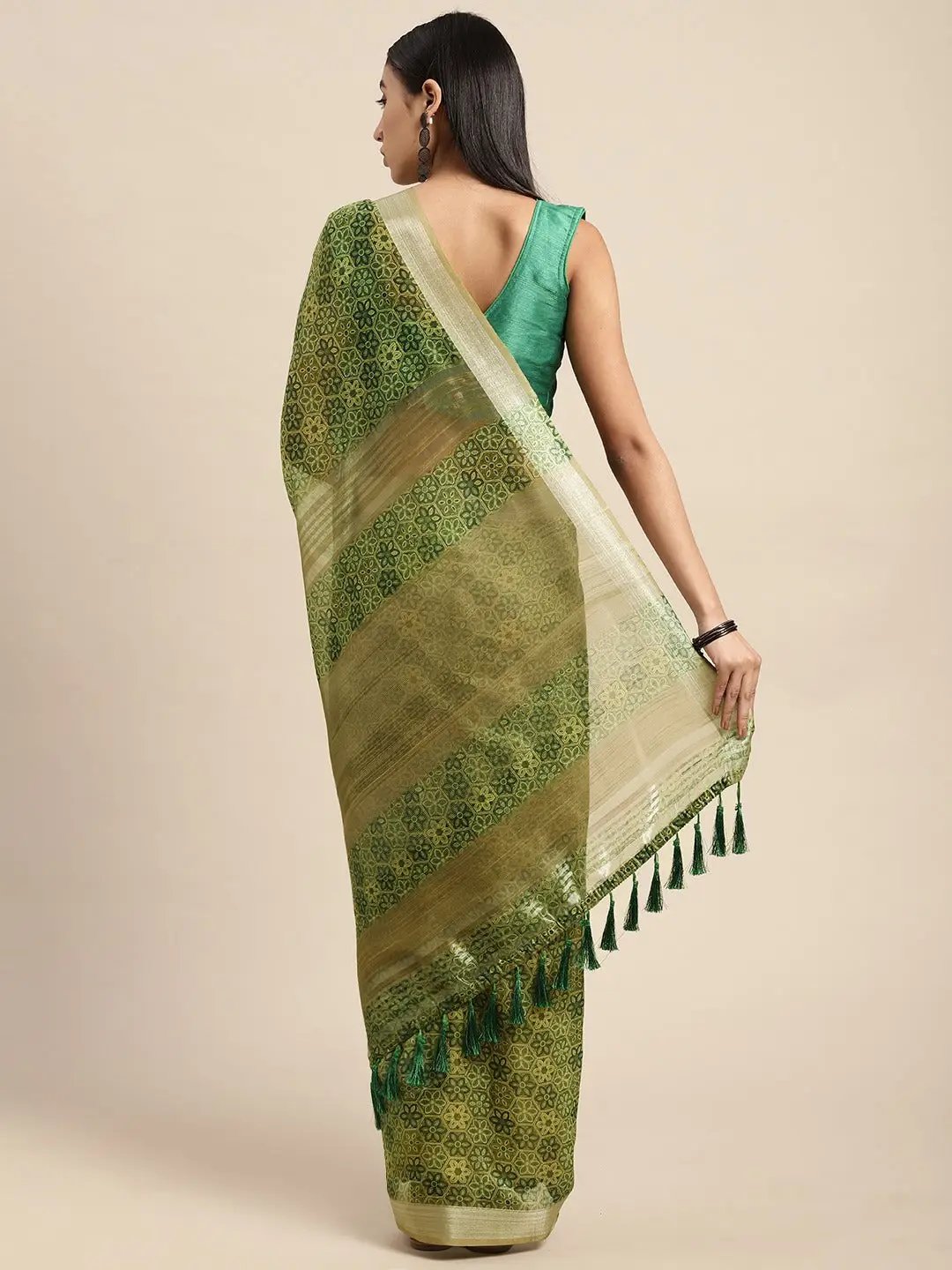 Digital Block Print Desine Soft Linen Saree
