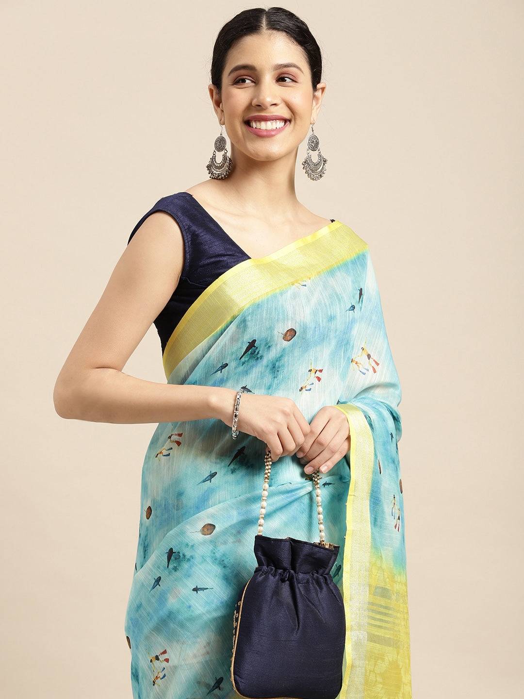 Digital Flower Print Desine Soft Linen Saree