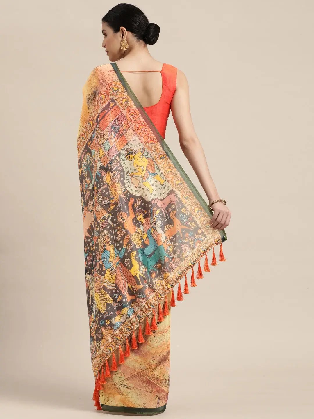 Digital Print Kalamakri Desine Soft Linen Saree