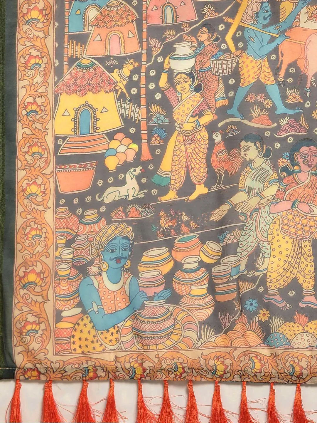 Digital Print Kalamakri Desine Soft Linen Saree