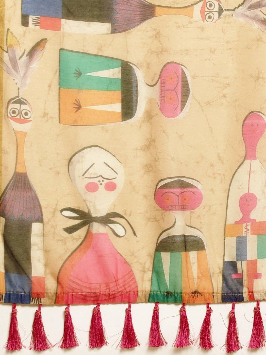 Digital Print Kalamakri Desine Soft Linen Saree