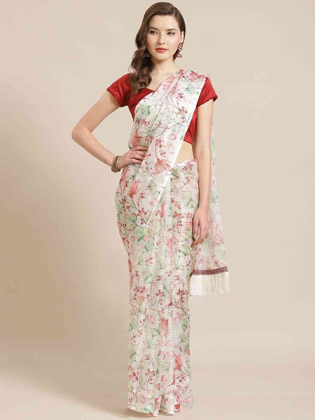 Vastranand Stylish Poly Chiffon Floral Digital Print Saree