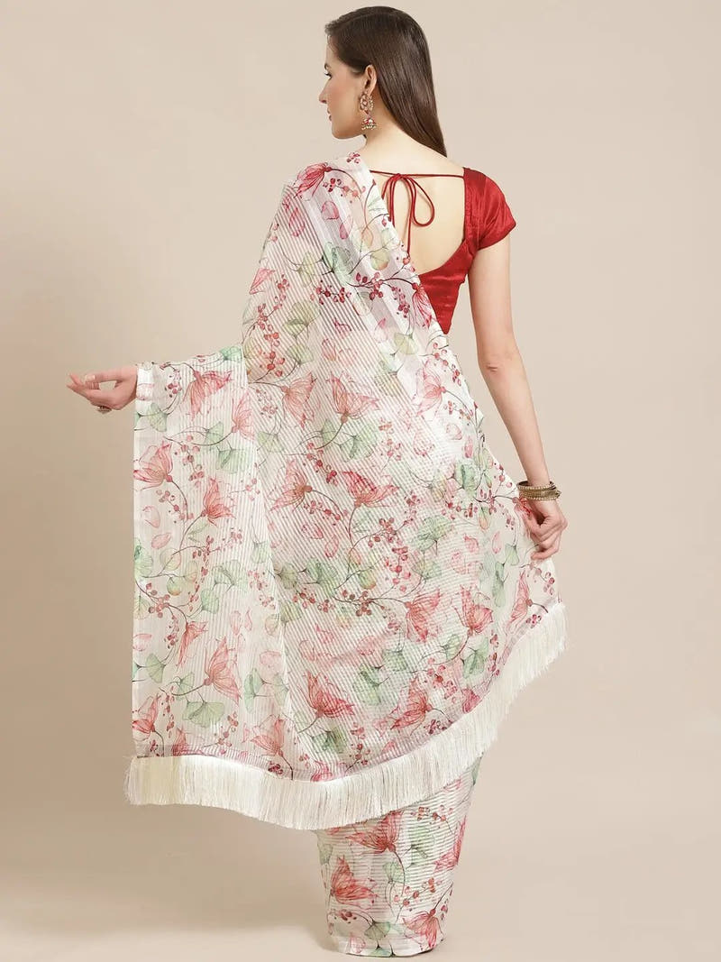Vastranand Stylish Poly Chiffon Floral Digital Print Saree