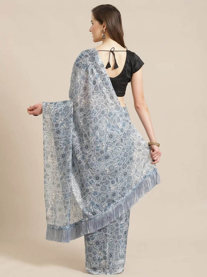 Stylish Poly Chiffon Abstract nautical Print Saree