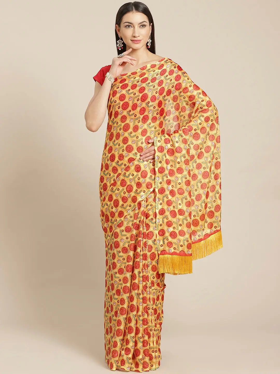 At Vastranand Stylish Poly Chiffon Geometric Print Saree