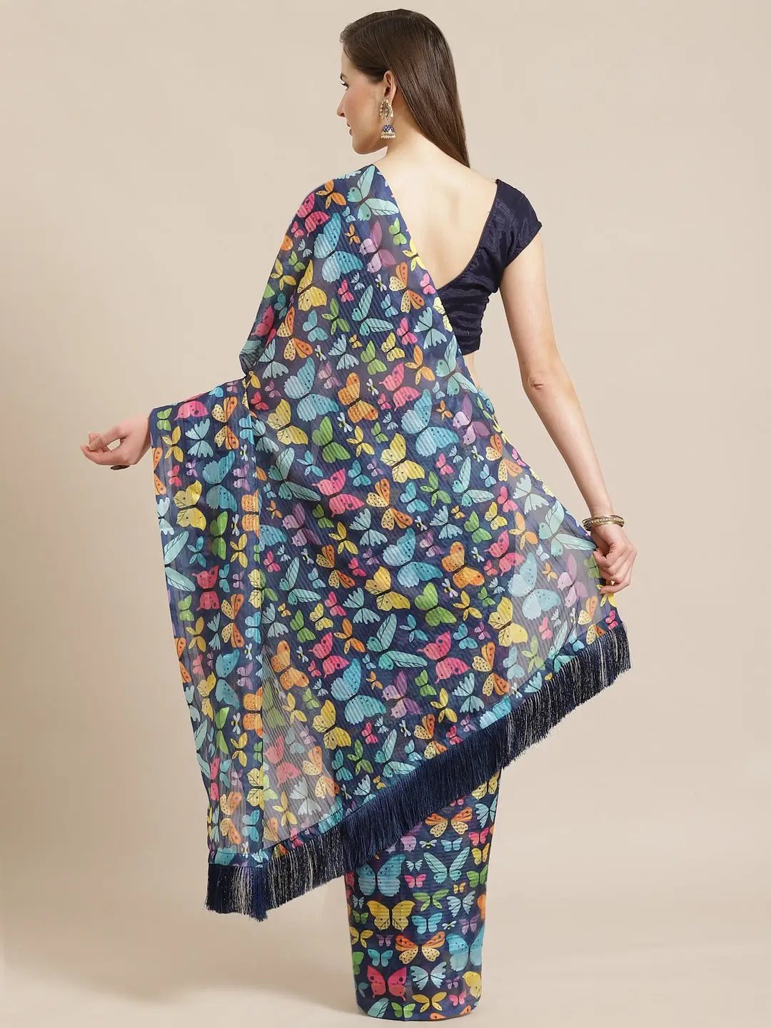 Shop Stylish Poly Chiffon Floral Butterfly Print Saree