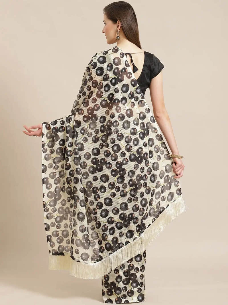 Stylish Cream Colour Poly Chiffon Geometric Print Saree