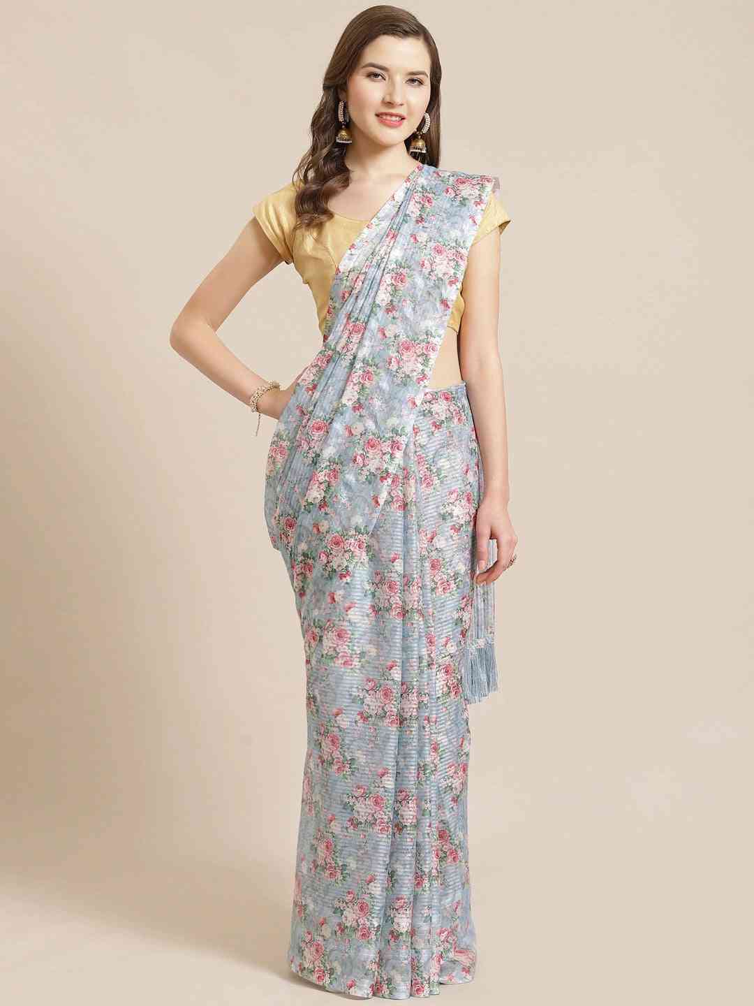Vastranand Stylish Poly Chiffon Floral Digital Print Saree