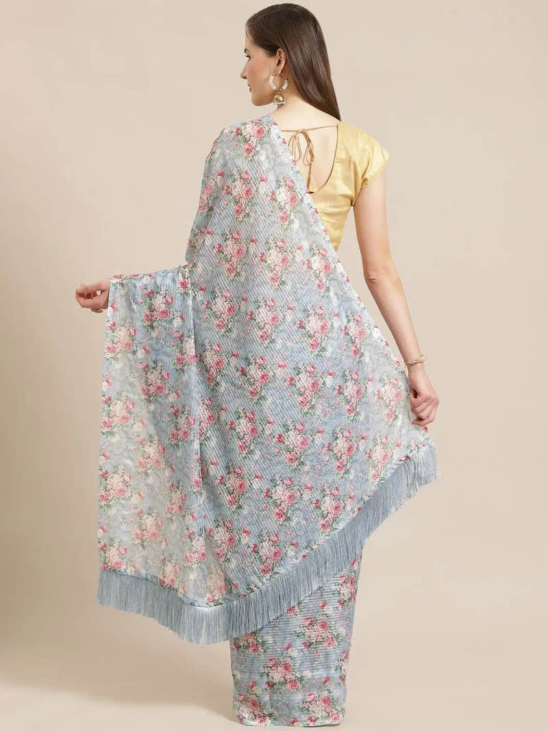 Stylish Poly Chiffon Floral Digital Print Saree